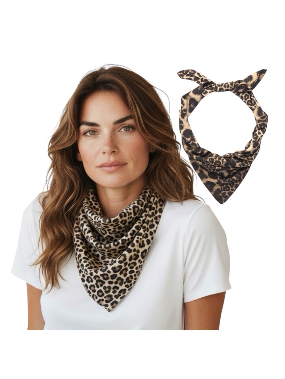 Time and Tru Leopard-Print Bandana Scarf in Tan and Black
